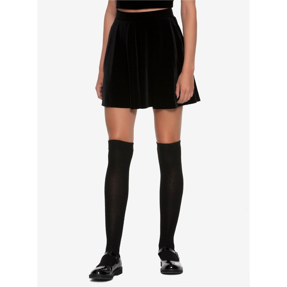 Hot Topic Black Velvet Skater Pocket Skirt Sz Small Gothic Whimsigoth Mini